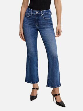 Good American Women's Blue Good Legs Cropped Mini Bootcut Jeans Pants Size 15